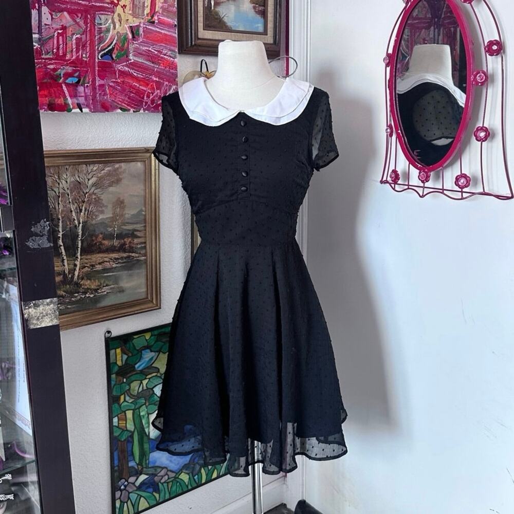 hell bunny collar polka dot black mini dress